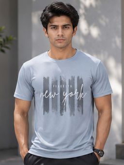 Dpassion - Grey Men's Quick Dry Sports Printed Gym Workout Training T-Shirt