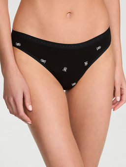 Victoria's Secret - Black Printed Cotton Blend Regular Bikini Panty