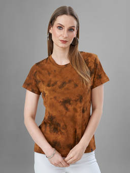 TITTLI - Brown Tie & Dye Pure Cotton Regular T-Shirt