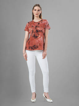 TITTLI - Orange Tie & Dye Pure Cotton Regular T-Shirt