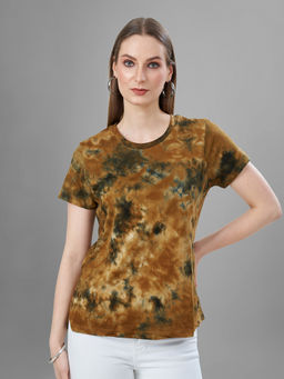 TITTLI - Brown Tie & Dye Pure Cotton Regular T-Shirt