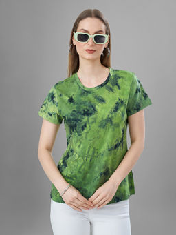 TITTLI - Green Tie & Dye Pure Cotton Regular T-Shirt