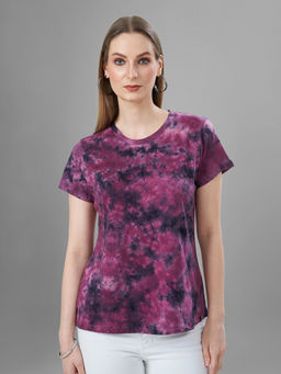 TITTLI - Purple Tie & Dye Pure Cotton Regular T-Shirt