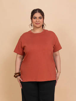 TITTLI - Rust Solid Pure Cotton Regular T-Shirt