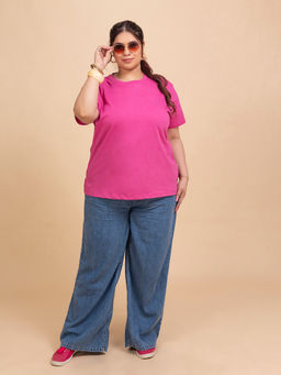 TITTLI - Pink Solid Pure Cotton Regular T-Shirt