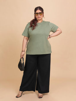 TITTLI - Green Solid Pure Cotton Regular T-Shirt