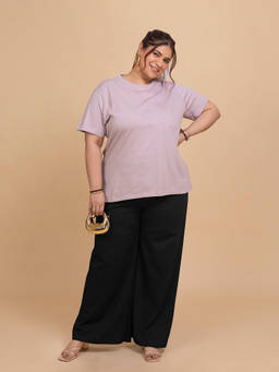 TITTLI - Lavender Solid Pure Cotton Regular T-Shirt