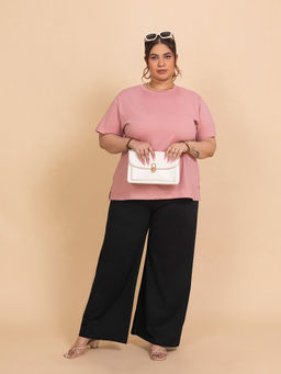 TITTLI - Peach Solid Pure Cotton Regular T-Shirt