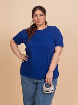 TITTLI - Navy Blue Solid Pure Cotton Regular T-Shirt