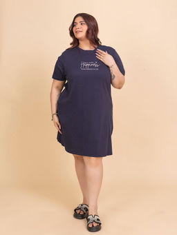 TITTLI - Navy Blue Solid Pure Cotton Relaxed Nightdress