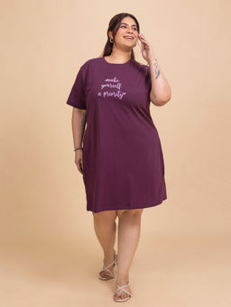 TITTLI - Purple Typography Pure Cotton Relaxed Nightdress