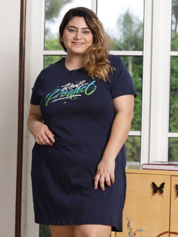 TITTLI - Navy Blue Typography Pure Cotton Relaxed Nightdress
