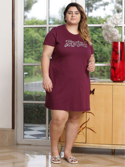TITTLI - Wine Typography Pure Cotton Relaxed Nightdress