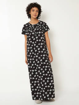 max - Black Printed Pure Cotton Regular Nightdress
