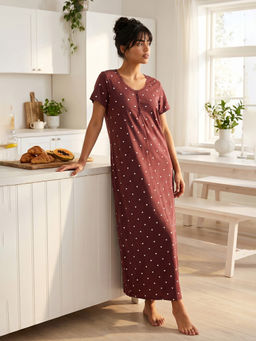max - Brown Printed Pure Cotton Regular Nightdress