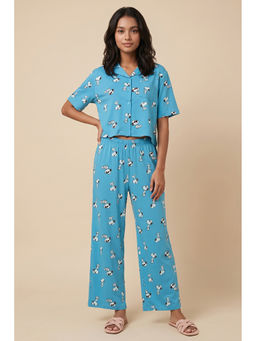 Zivame - Blue Printed Cotton Regular Shirt and Pyjama