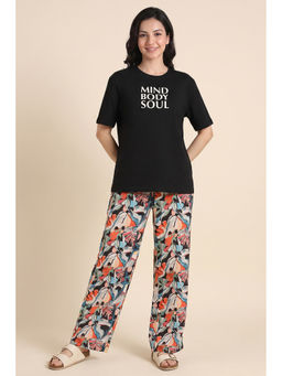 Zivame - Black Typography Polyester Regular T-Shirt and Pyjama
