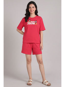 Zivame - Red Typography Cotton Relaxed T-Shirt and Shorts