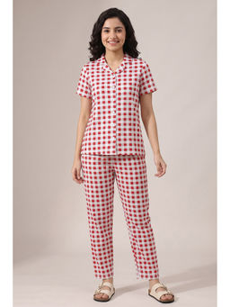 Zivame - Red Checks Cotton Regular Shirt and Pyjama