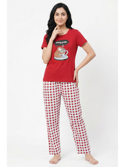 Zivame - Red Printed Cotton Regular T-shirt and Pyjama