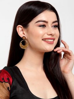 Anika's Creations - Partywear Kundan Studded Black Floral Design Earrings