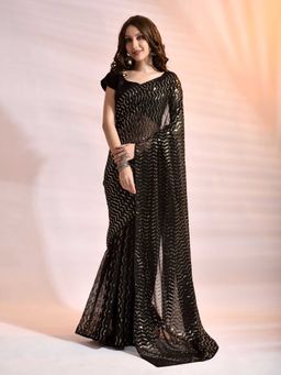 Odette - Black Georgette Sequence Saree with Unstitched Blouse