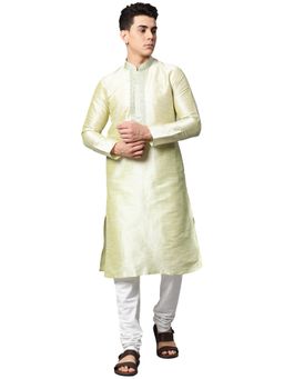 Manthan - Mens Woven Design Dupion Silk Kurta (Light Green)
