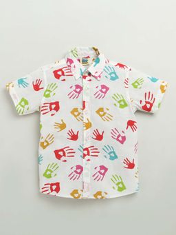 ZIP ZAP ZOOP - White Hand Print Half Sleeves Shirt