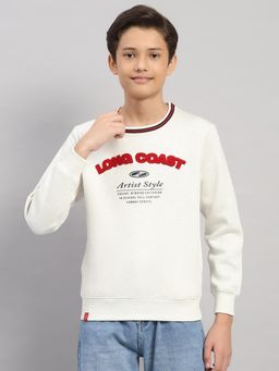 Monte Carlo - Boys Off White Regular Fit Typography Printed Full Sleeves Sweatshirt
