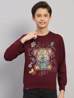 Monte Carlo - Boys Maroon Regular Fit Graphic Printed Full Sleeves Sweatshirt