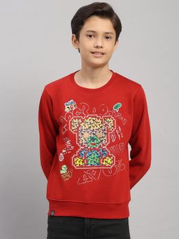 Monte Carlo - Boys Red Regular Fit Graphic Printed Full Sleeves Sweatshirt