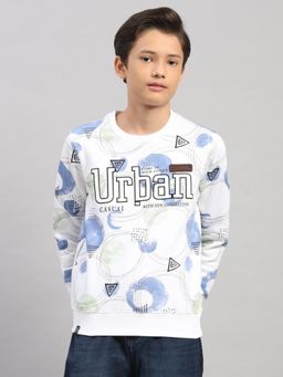 Monte Carlo - Boys White Regular Fit Printed Full Sleeves Sweatshirt