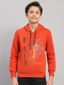 Monte Carlo - Boys Orange Graphic Printed Pullover Hoodie