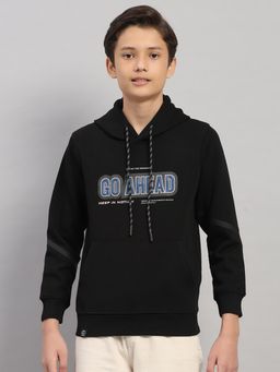 Monte Carlo - Boys Black Regular Fit Typography Printed Pullover Hoodie