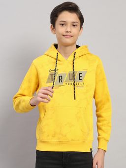Monte Carlo - Boys Yellow Regular Fit Typography Printed Pullover Hoodie