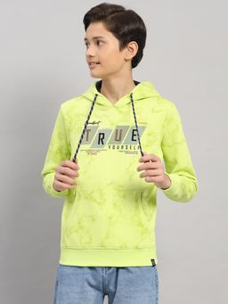 Monte Carlo - Boys Green Regular Fit Typography Printed Pullover Hoodie