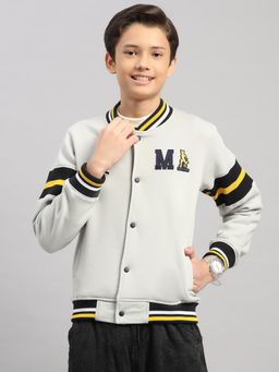 Monte Carlo - Boys Grey Regular Fit Embroidery Full Sleeves Bomber Jacket