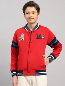Monte Carlo - Boys Red Regular Fit Embroidery Full Sleeves Bomber Jacket