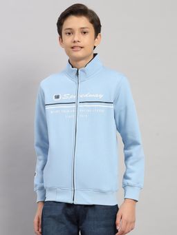 Monte Carlo - Boys Blue Typography Printed Zipper Full Sleeves Bomber Jacket