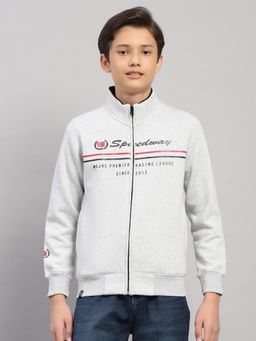 Monte Carlo - Boys Grey Typography Printed Zipper Full Sleeves Bomber Jacket