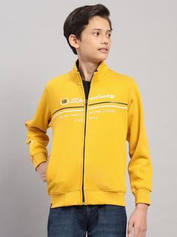 Monte Carlo - Boys Yellow Typography Printed Zipper Full Sleeves Bomber Jacket
