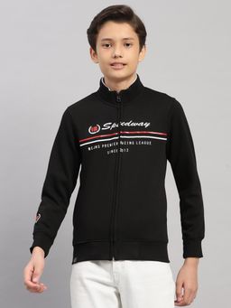 Monte Carlo - Boys Black Typography Printed Zipper Full Sleeves Bomber Jacket