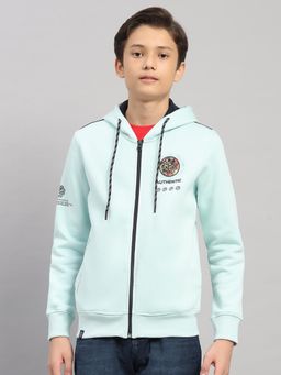 Monte Carlo - Boys Blue Graphic Printed Zipper Full Sleeves Hooded Jacket