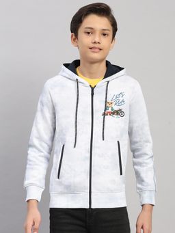 Monte Carlo - Boys Light Blue Graphic Printed Zipper Full Sleeves Hooded Jacket
