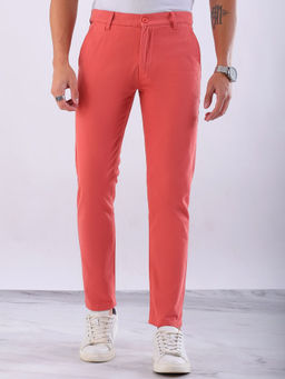 Hardsoda - By The Indian Garage Co Men Slim Fit Solid Mid-Rise Chinos Peach