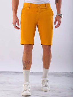 Hardsoda - By The Indian Garage Co Men Slim Fit Solid Chino Shorts Mustard