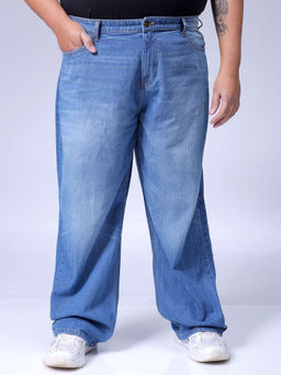 Hardsoda - By The Indian Garage Co Men Plus Size Solid Jeans Blue