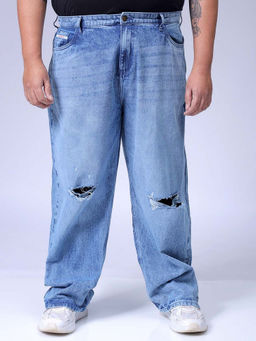 Hardsoda - By The Indian Garage Co Men Plus Size Solid Jeans Blue