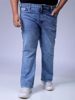 Hardsoda - By The Indian Garage Co Men Plus Size Solid Stretchable Jeans Blue