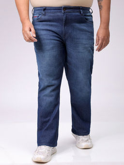 Hardsoda - By The Indian Garage Co Men Plus Size Solid Stretchable Jeans Navy Blue